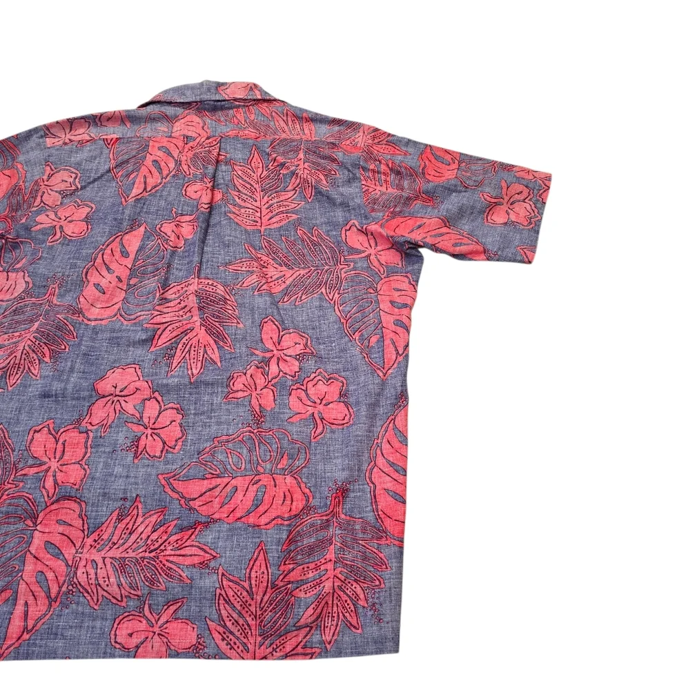 VTG Charlie Richard Shoreline Red/Blue 1/4 Button Up Hawaiian Shirt, Men's Sz XL